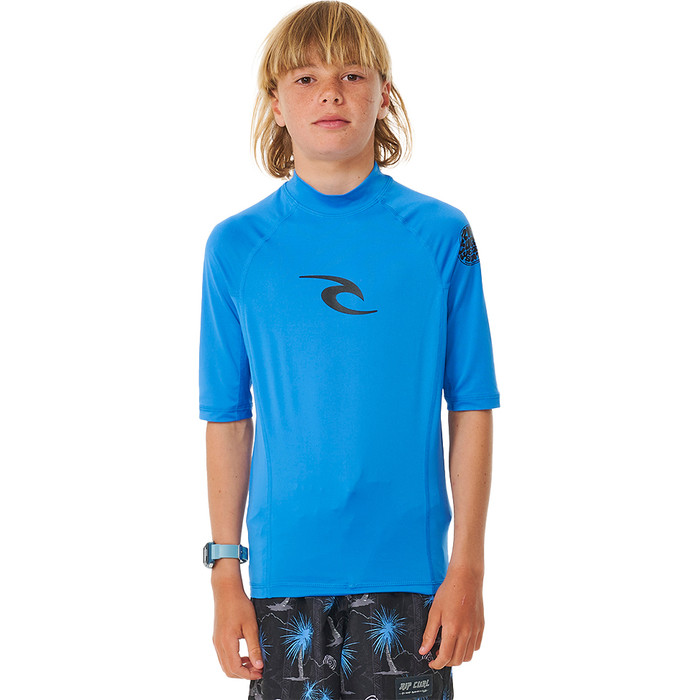 2024 Rip Curl Boys Brand Wave Short Sleeve Rash Vest 121BRV - Blue Gum